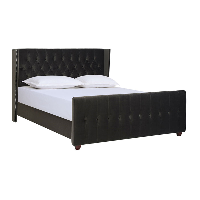 David - King Tufted Wingback Bed - Dark Charcoal Gray by HouseOfZazla