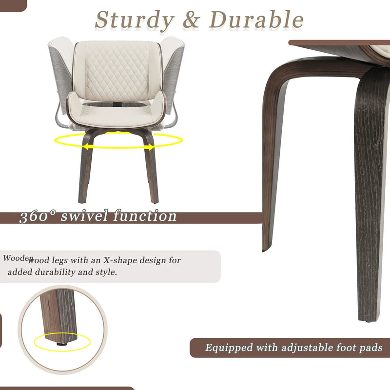 Dining Chair 360° Swivel, Ergonomic Design Upholstery, Bentwood Frame, (Set of 2) - Beige by Unique Piece Furniture
