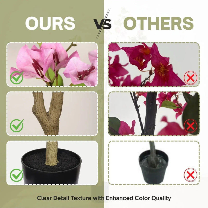 Artificial Bougainvillea Tree, Realistic Faux Plant In Pot, Indoor Decor For Home - Baby Pink / Green Leaf by HouseOfZazla