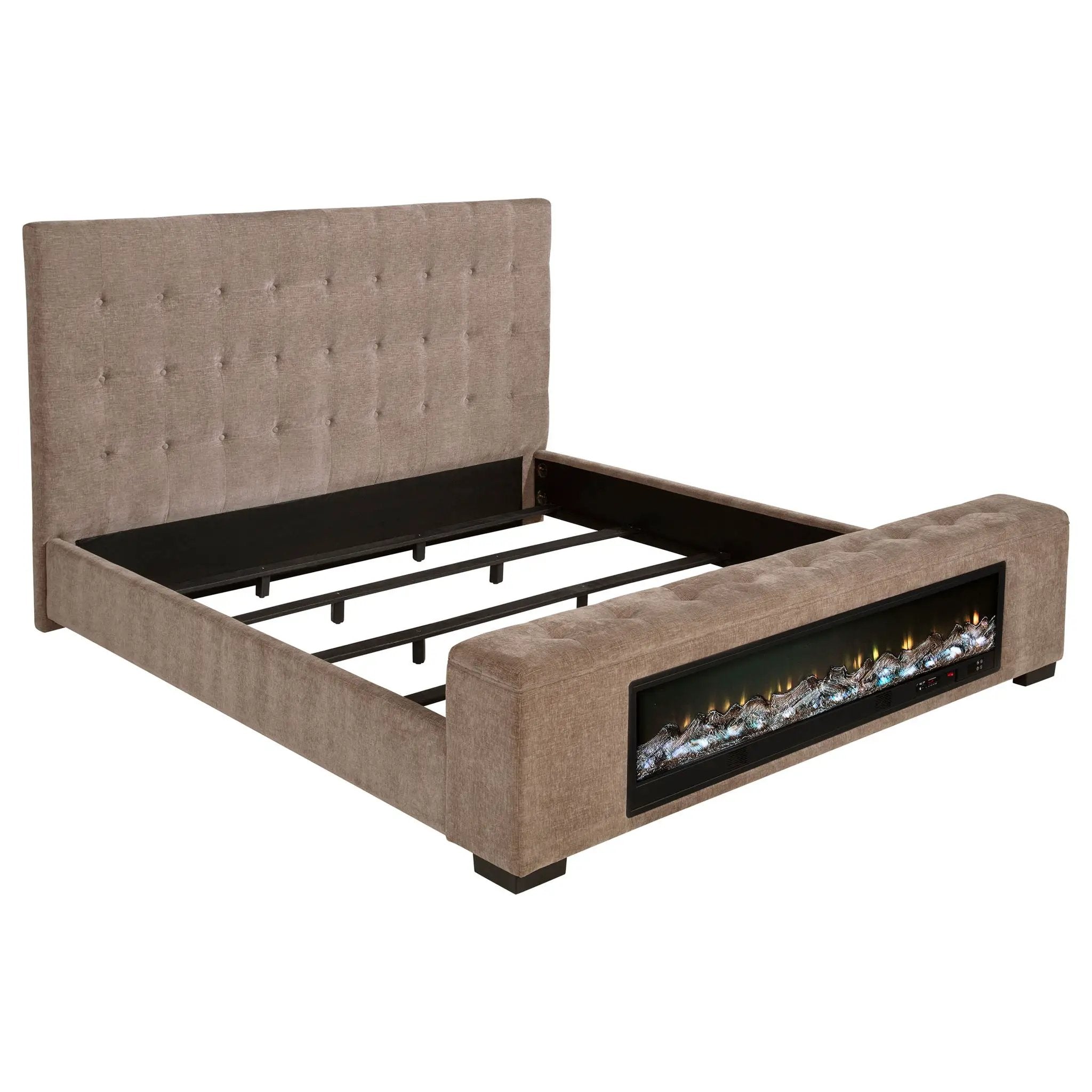 Senna Upholstered Eastern King Audio Flame Visualizer Bed Brown by Unique Piece Furniture