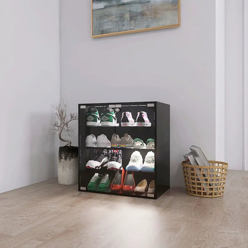 4 Layers Shoe Cabinet With Glass Door And Glass Layer Shoes Display Cabinet With LED Light Bluetooth Control - Black by HouseOfZazla