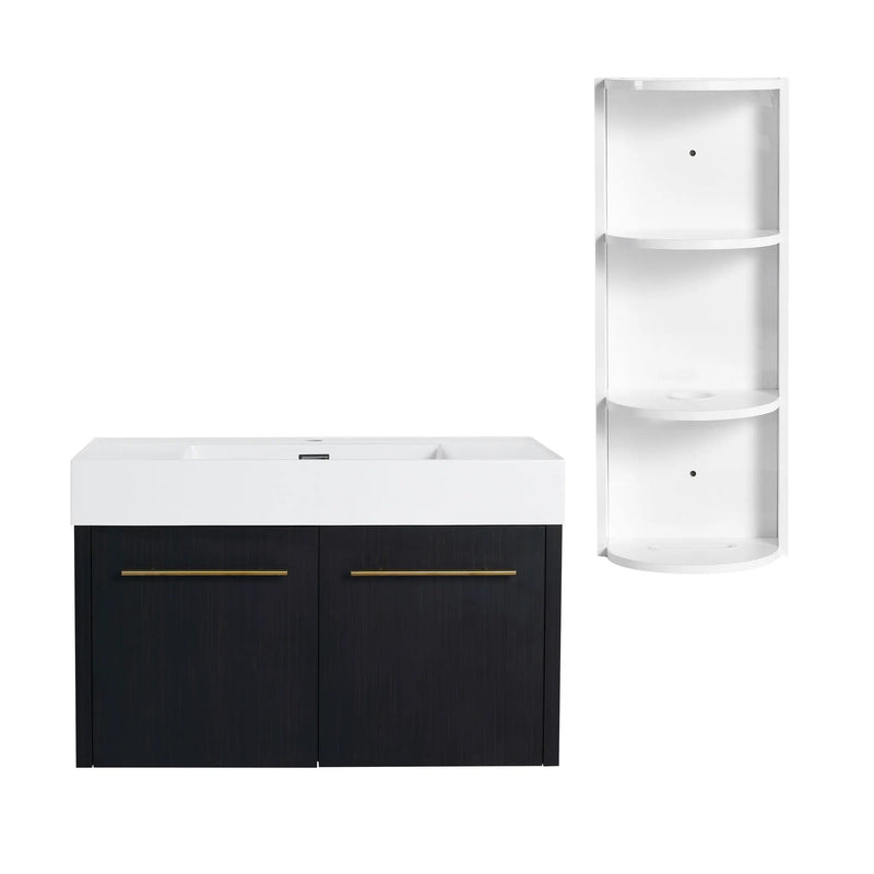 Modern Wall Mounted Bathroom Vanity With Thick Edge Resin Sink And Storage Rack by Unique Piece Furniture