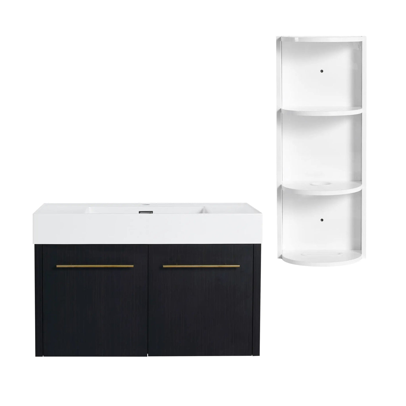 Modern Wall Mounted Bathroom Vanity With Thick Edge Resin Sink And Storage Rack by Unique Piece Furniture