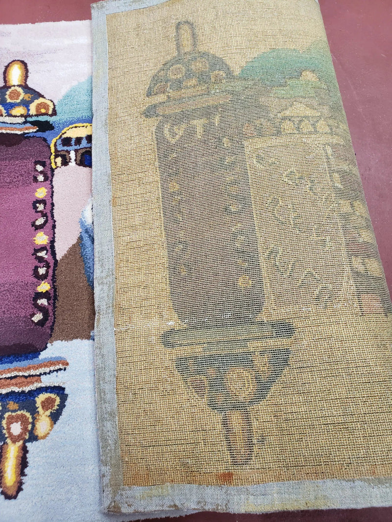 Vintage Judaica Pictorial Rug 3x5, Wool Hand-Tufted Israeli Signed Rug, Jerusalem Rug, Star of David Torah Scroll Verses, Chanuka Gift by Jewel Rugs