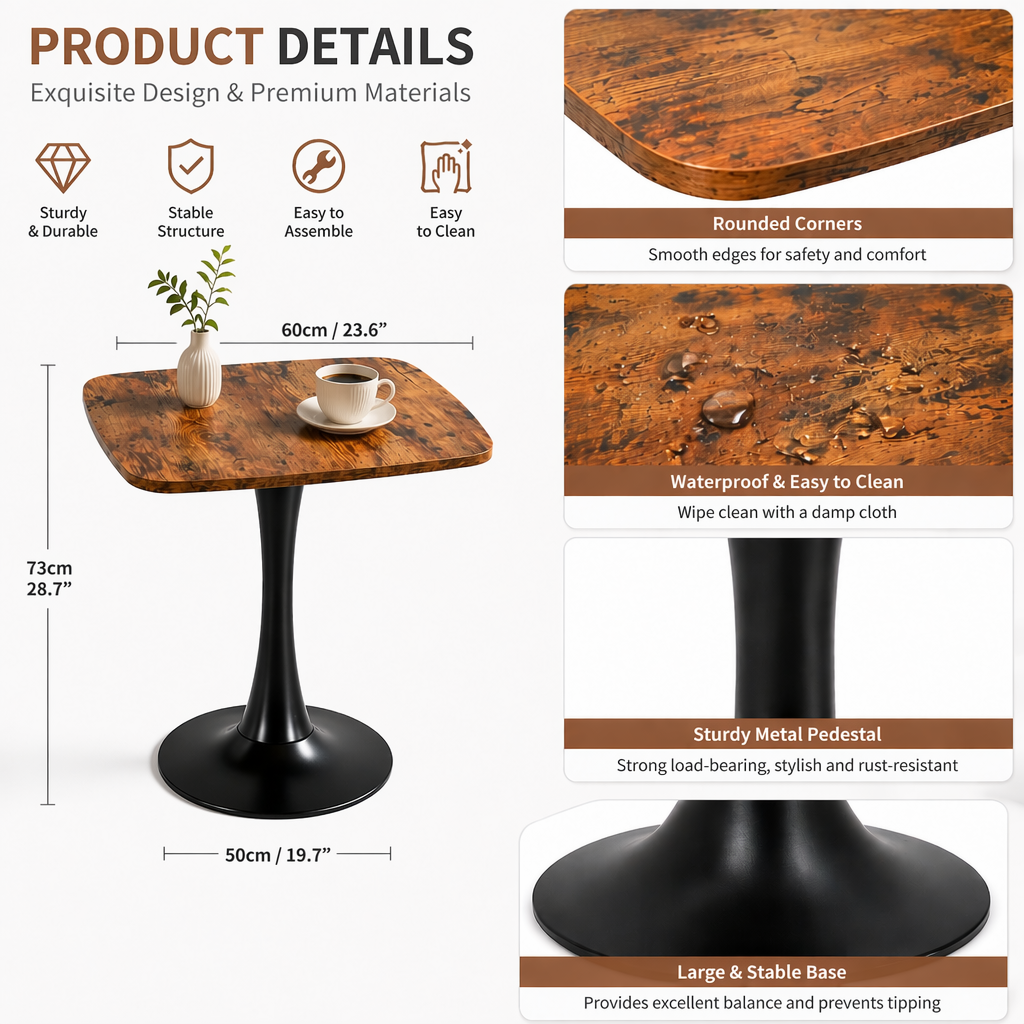 Square Dining Table - 24" Square Tulip Table with MDF Top by HouseOfZazla