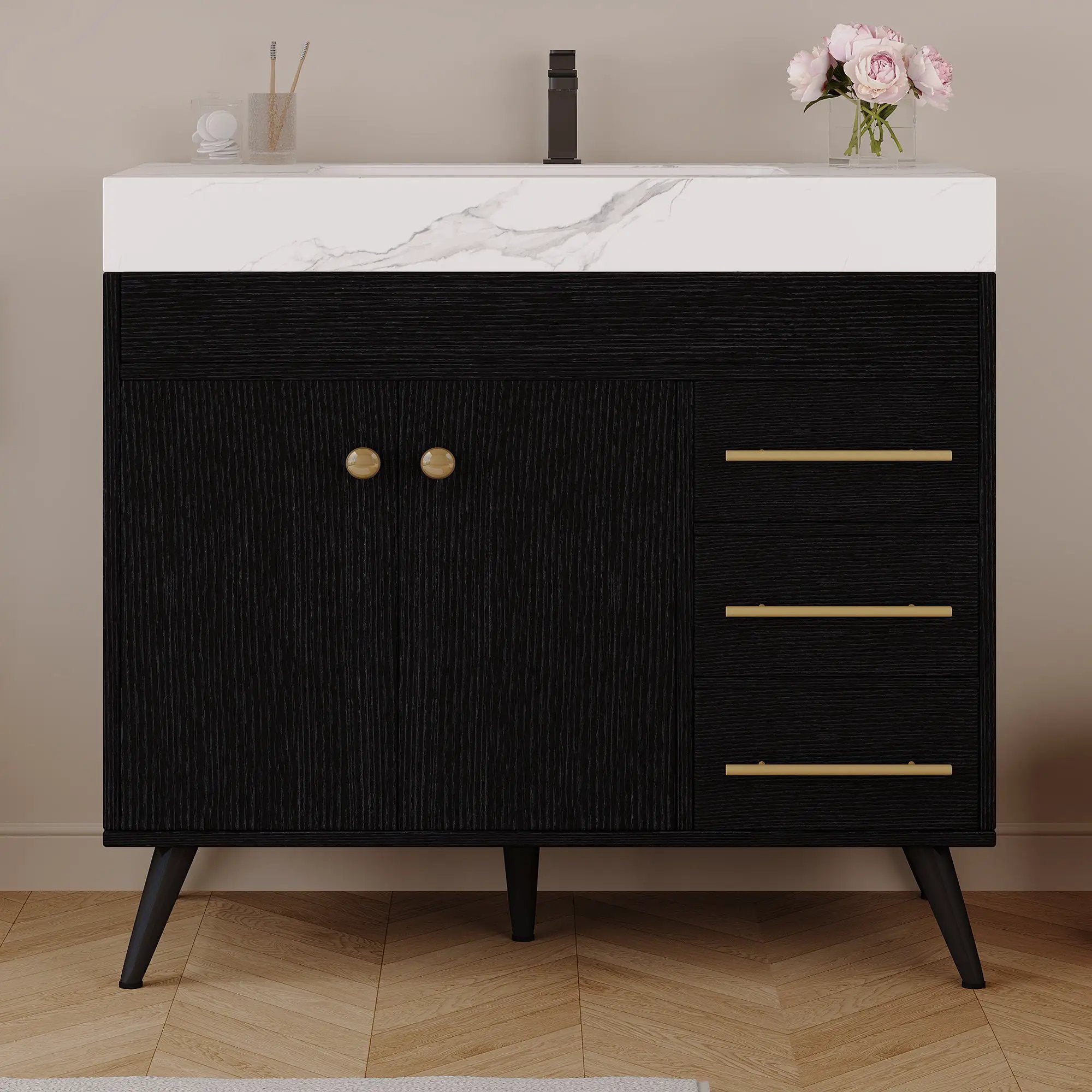 36" Freestanding Bathroom Vanity with Ceramic Sink and Faux Marble Top by HouseOfZazla
