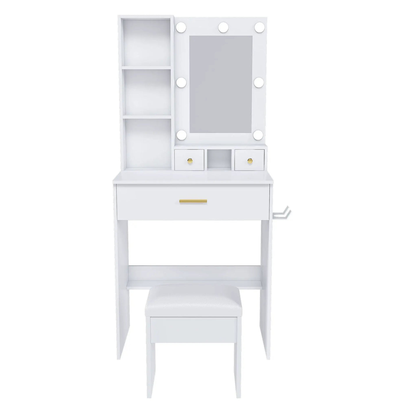 Vanity Table With Mirror, Adjustable LED Lights, Power Outlet, Hairdryer Holder & Stool by HouseOfZazla