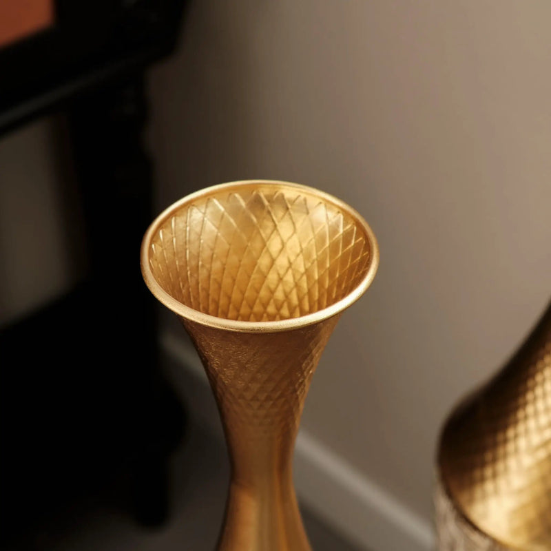 Floor Metal Vase Modern Style Decoration Home Woven Pattern Metal Vase 3 Piece Set Gorgeous Home Decoration Large Glazed Metal Vase - Champagne by HouseOfZazla