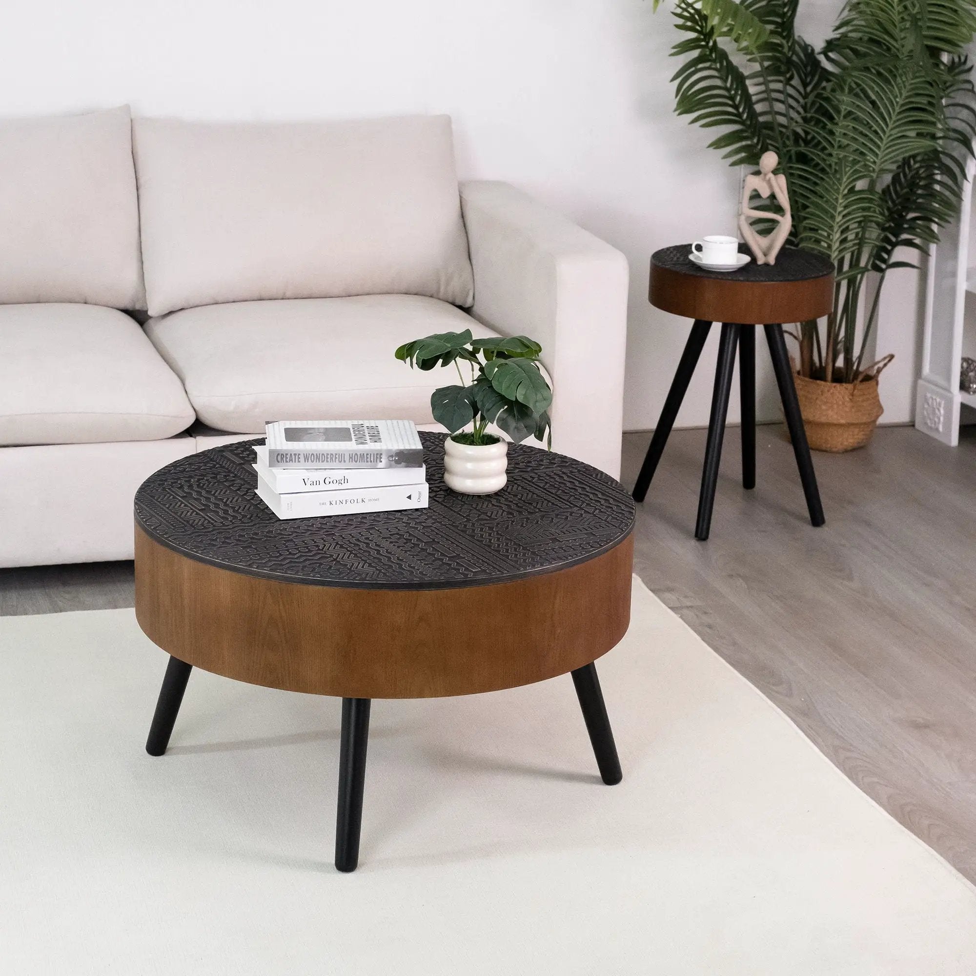 Round Coffee Table With Storage Function For Living Rooms