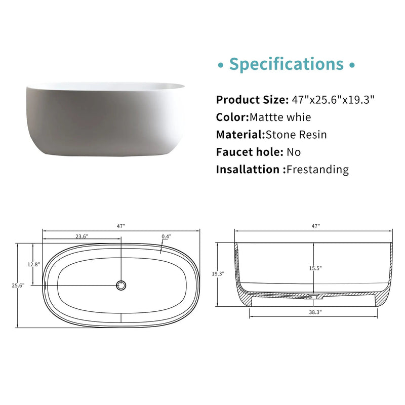 47'' Independent Solid Surface Resin Stone Bathtub by HouseOfZazla