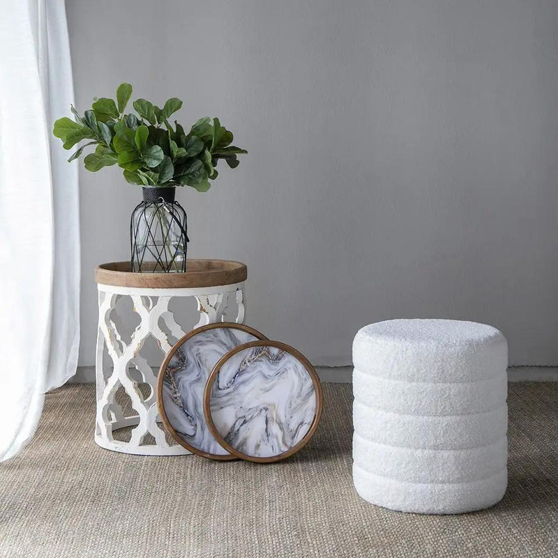 French Country Home Decor Collection (Includes An Artificial Plant, Vase, Trays, Stool And Side Table) (Set of 5) - Multicolor by Unique Piece Furniture