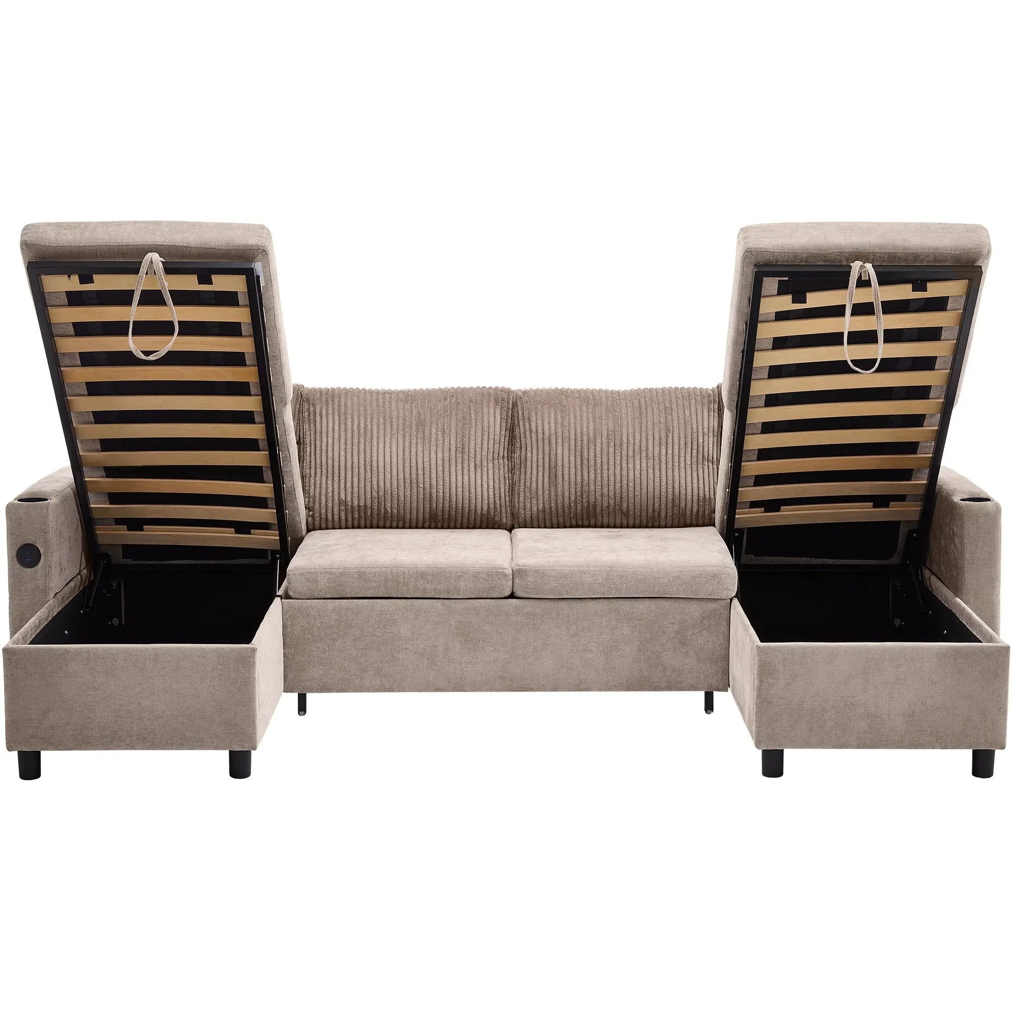 Sectional Sofa Bed With Pull Out Sleeper, USB Ports, Cup Holders by HouseOfZazla