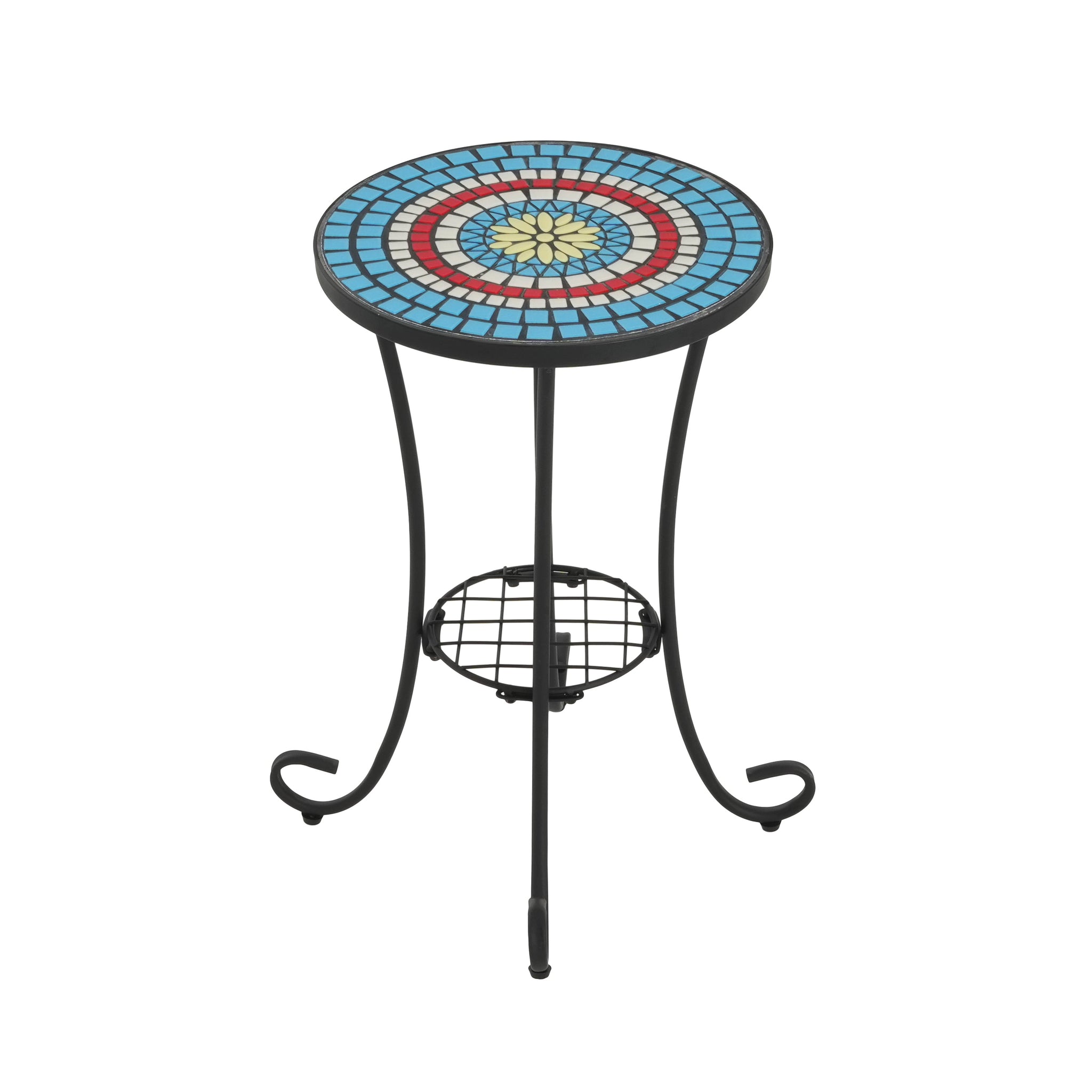 Patio Side Table with Shelf, Blue and Black by HouseOfZazla