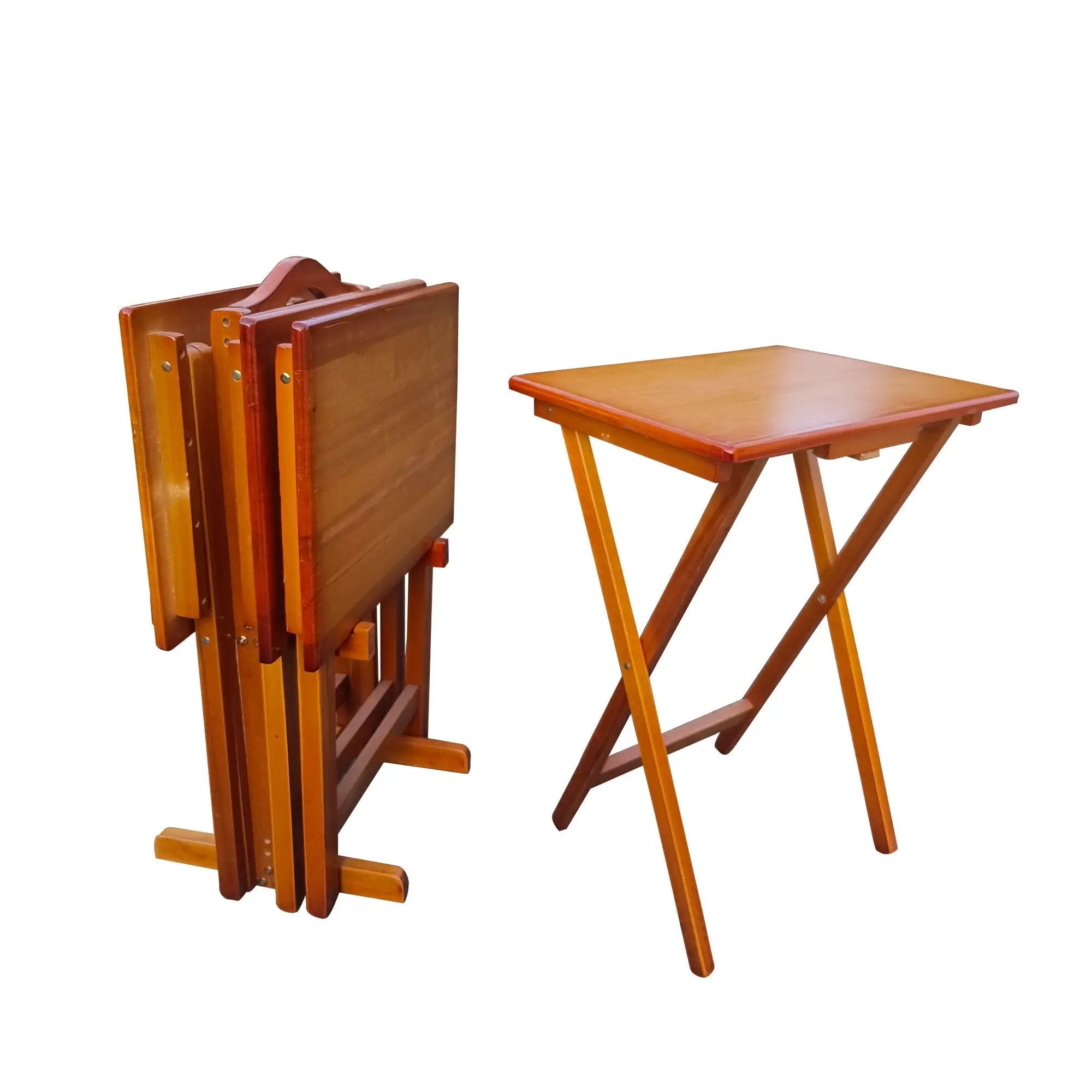 Folding Trays With Storage Rack Snack Table (Set of 4) - Honey by Unique Piece Furniture