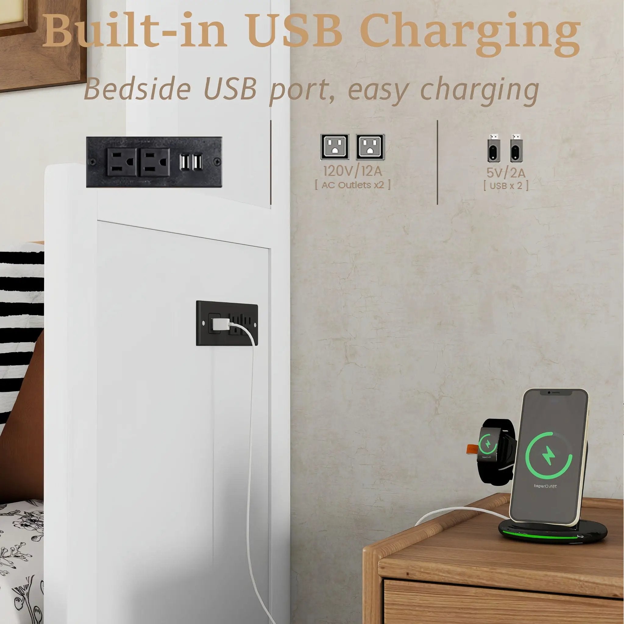 Queen Size Murphy Bed With Wardrobe, Space-Saving Hidden Wall Bed With Desk And Charging Station - White by Unique Piece Furniture