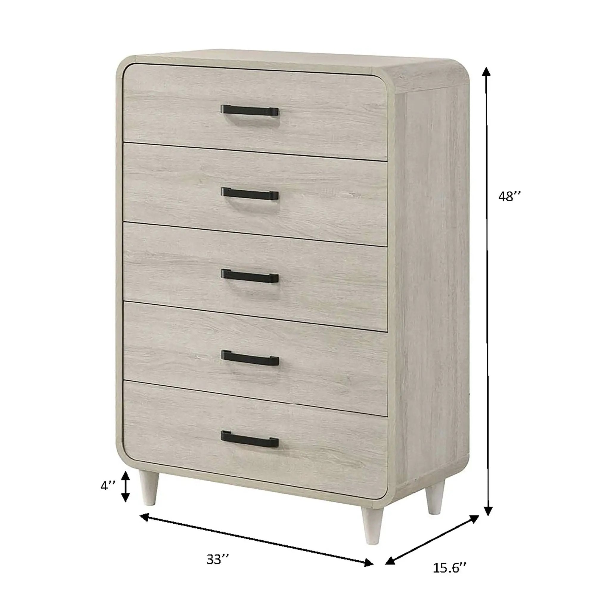 5 Drawer Tall Chest Storage Furniture With Ample Drawer Space - Antique White by Unique Piece Furniture