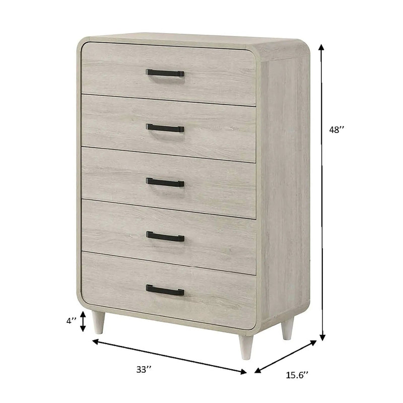 5 Drawer Tall Chest Storage Furniture With Ample Drawer Space - Antique White by Unique Piece Furniture