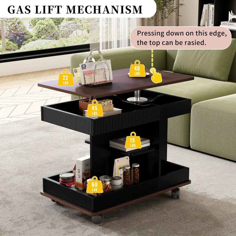 Adjustable End Table With Wheels, 360°Rotating Top And Storage Space by Unique Piece Furniture