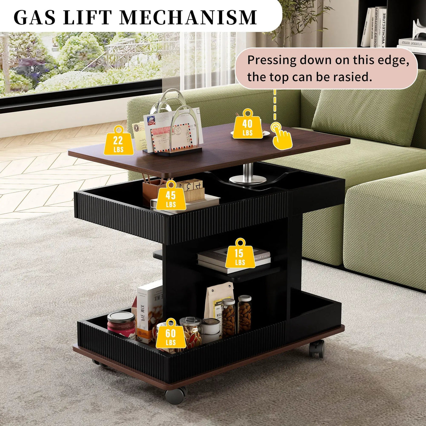 Adjustable End Table With Wheels, 360°Rotating Top And Storage Space by Unique Piece Furniture