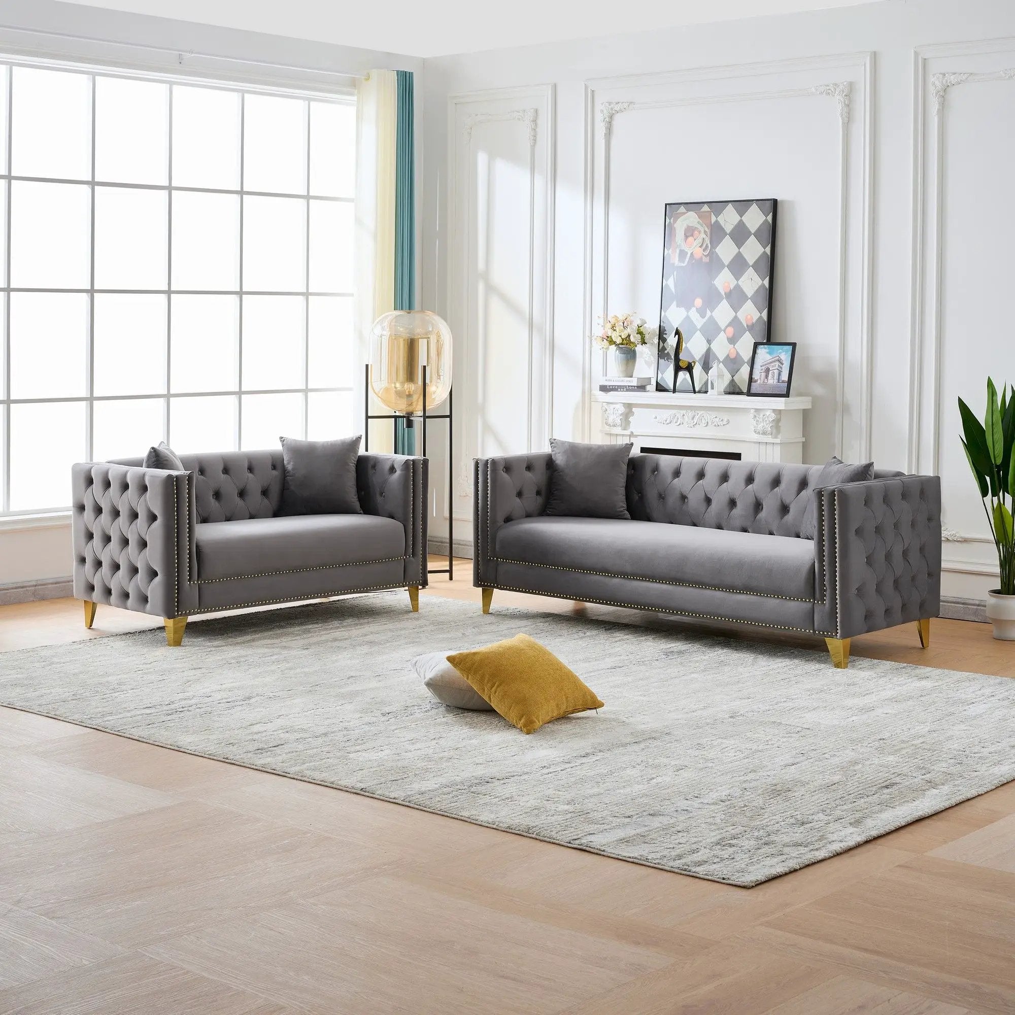 Deep Seat Sofa With Button Nailhead, Square Arm Couches by Unique Piece Furniture