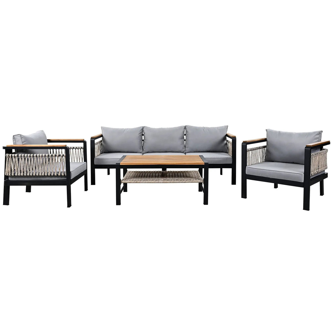 4 Pieces Outdoor Sectional Sofa Set 5 Person Patio Seating Group Outdoor Conversation Set With Cushions And A Coffee Table For Patios by HouseOfZazla