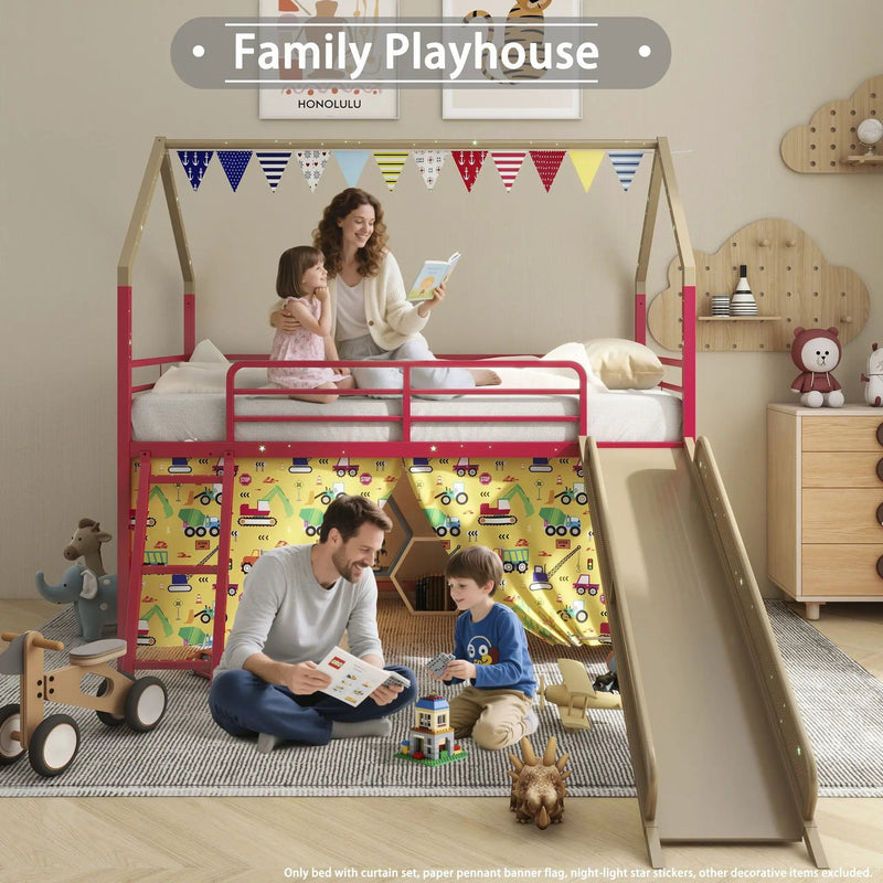 Jack - House Loft Bed With Slide And Curtain Set by HouseOfZazla