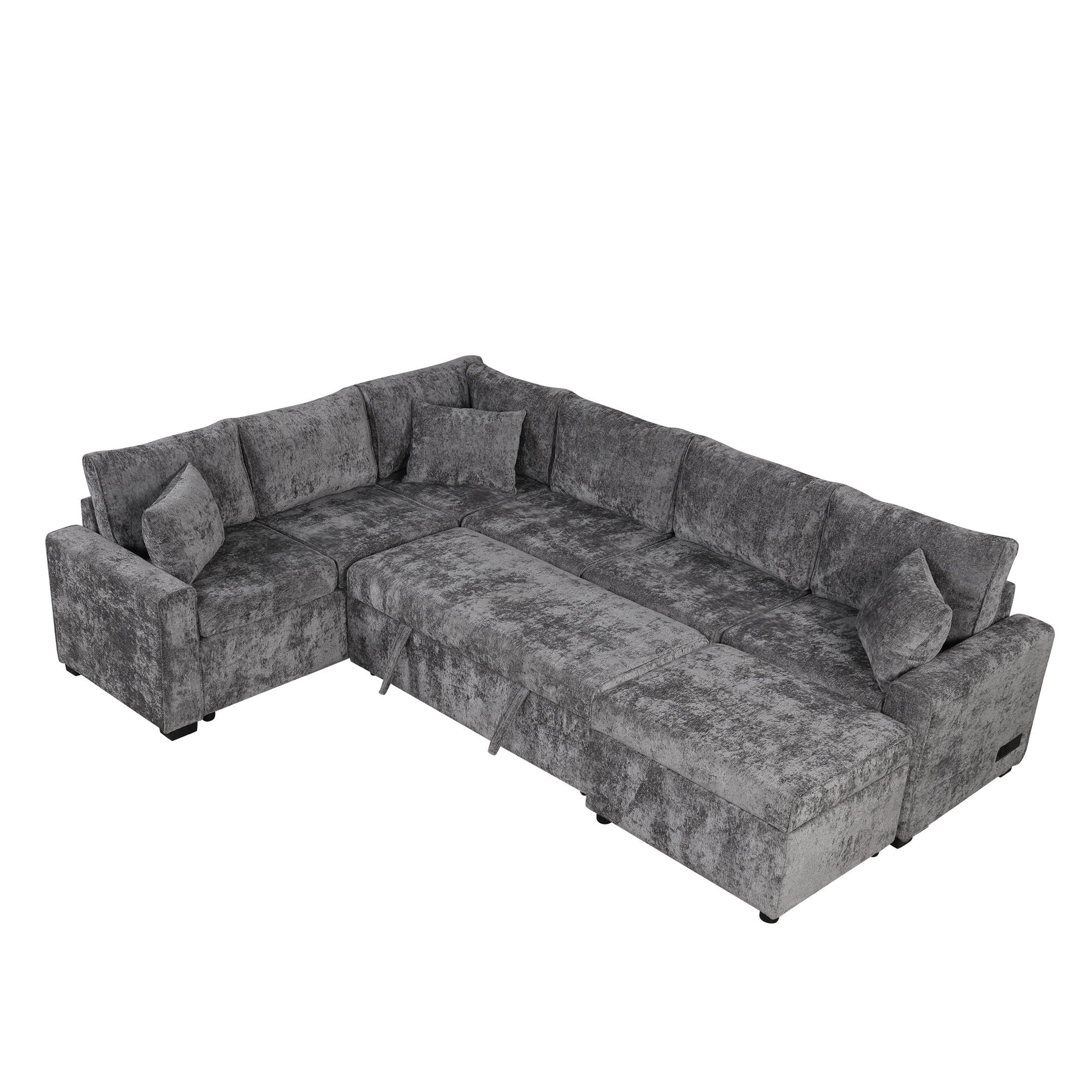 Sectional Sofa Pull-Out Sofa Bed Sleeper With A Storage Ottoman, Three Pillows And Charging Devices For Living Room by HouseOfZazla