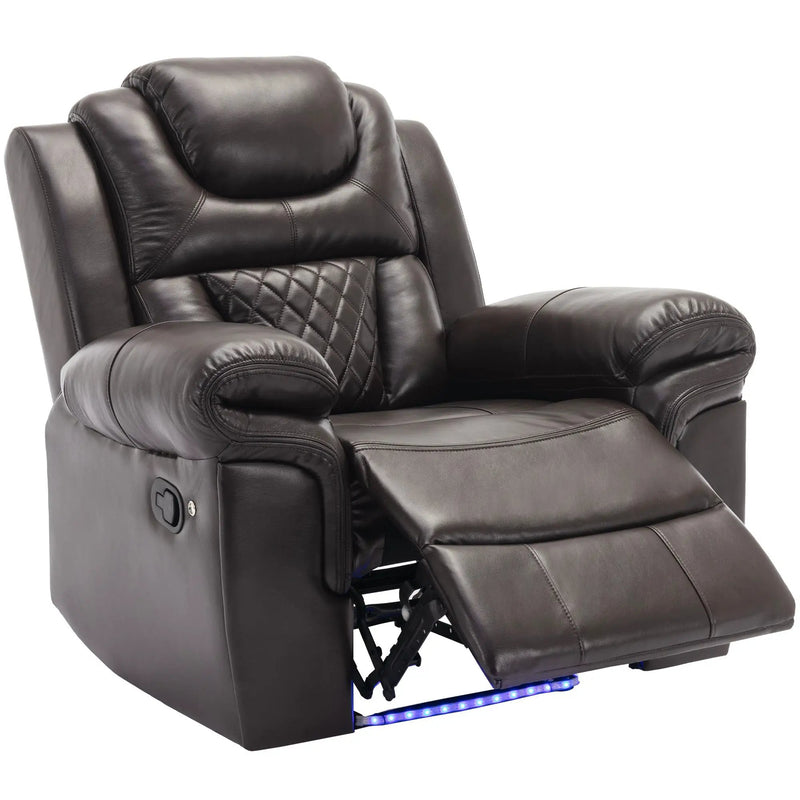 3 Pieces Recliner Sofa Sets Home Theater Seating Manual Recliner Chair & Center Console And LED Light Strip For Living Room - Brown by HouseOfZazla