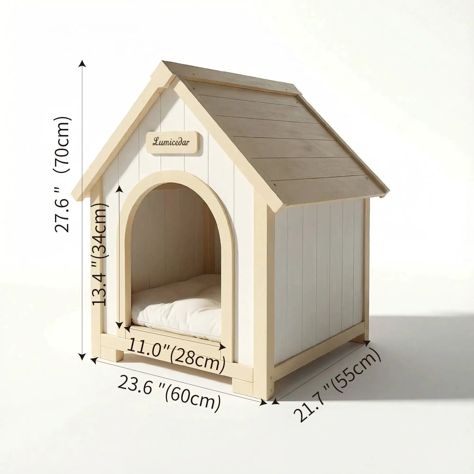 Indoor Dog House With Cushion Pet House For Small Dogs & Cats - Creamy White / Light Yellow by HouseOfZazla