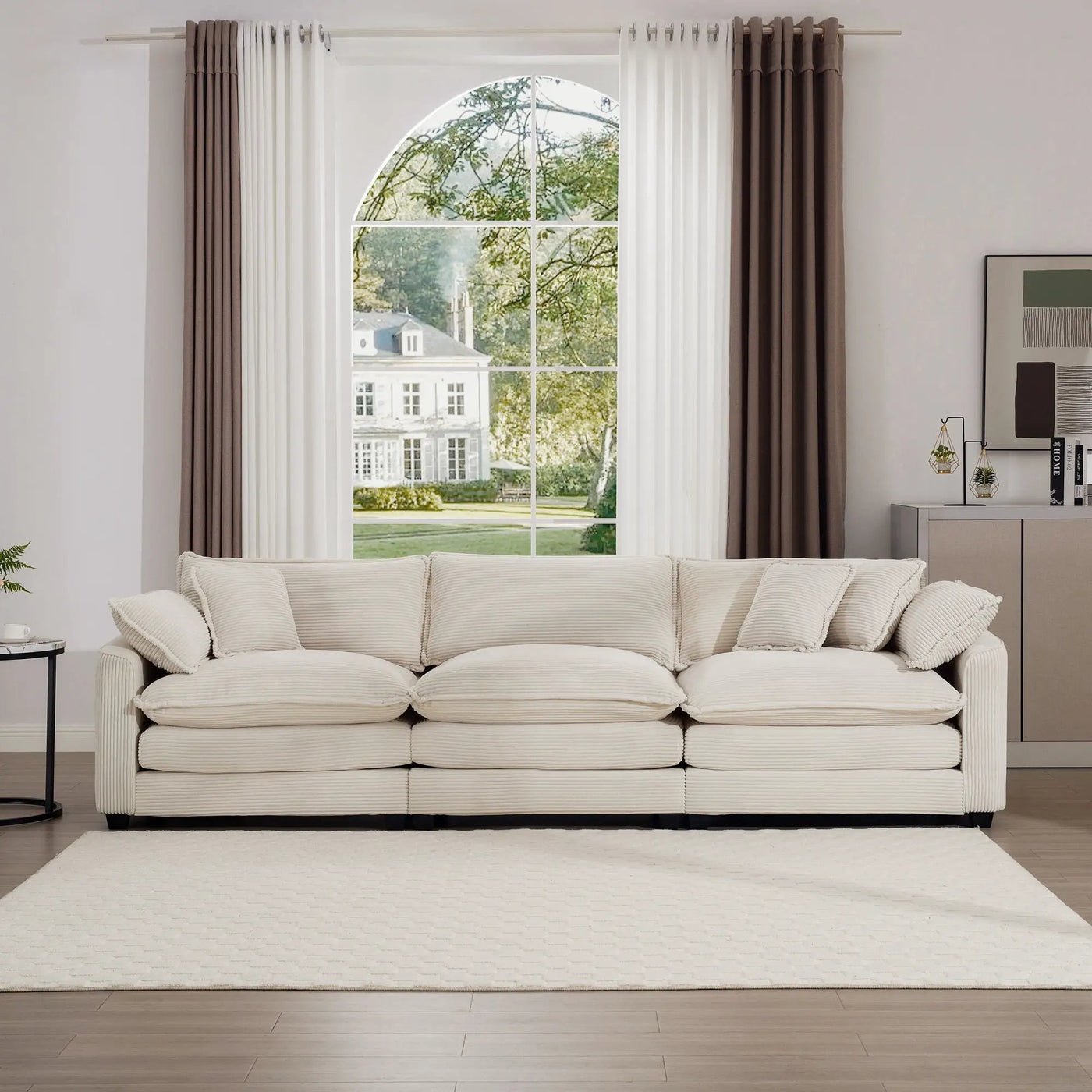Mid-Century Modern 3 Seater Sectional Sofa With Arm And Throw Pillows by HouseOfZazla
