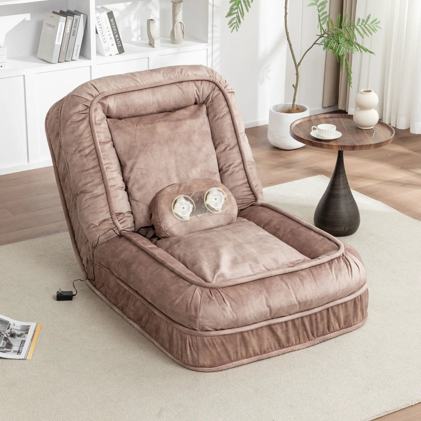 Upholstered Human Dog Bed And Pets, Bean Bag Floor Sofa With Massage Pillow, 5 Adjustable Positions & 2 Soft Pillows by Unique Piece Furniture