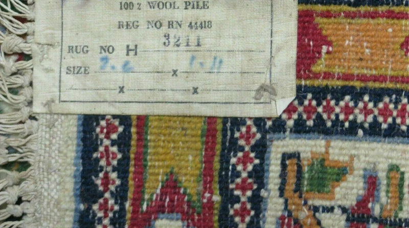 Small Persian Rug 2 x 3, Tiny Persian Sarouk Carpet, Cream Navy Blue Red, Floral Medallion, Vintage Wool Rug, Handmade Hand-Knotted Oriental Rug by Jewel Rugs