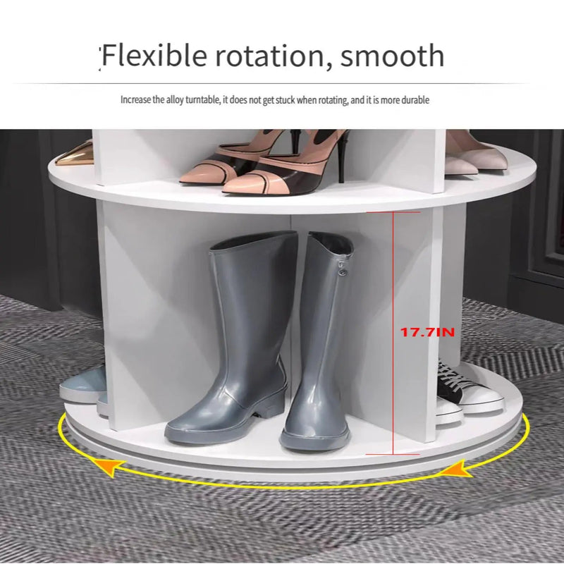 8 Tier Rotating Shoe Rack Tower, 360 Degree Spinning Shoe Organizer And Storage Carousel For Closet Or Entryway - White by Unique Piece Furniture