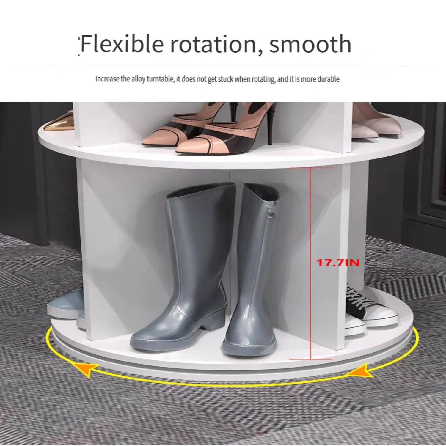 8 Tier Rotating Shoe Rack Tower, 360 Degree Spinning Shoe Organizer And Storage Carousel For Closet Or Entryway - White by HouseOfZazla