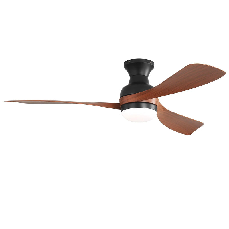 Ceiling Fan With Remote Controlled LED Light, 3 Blades, Reversible DC Motor, 6 Speeds, Dimmable, Flush Mount - Black by Unique Piece Furniture