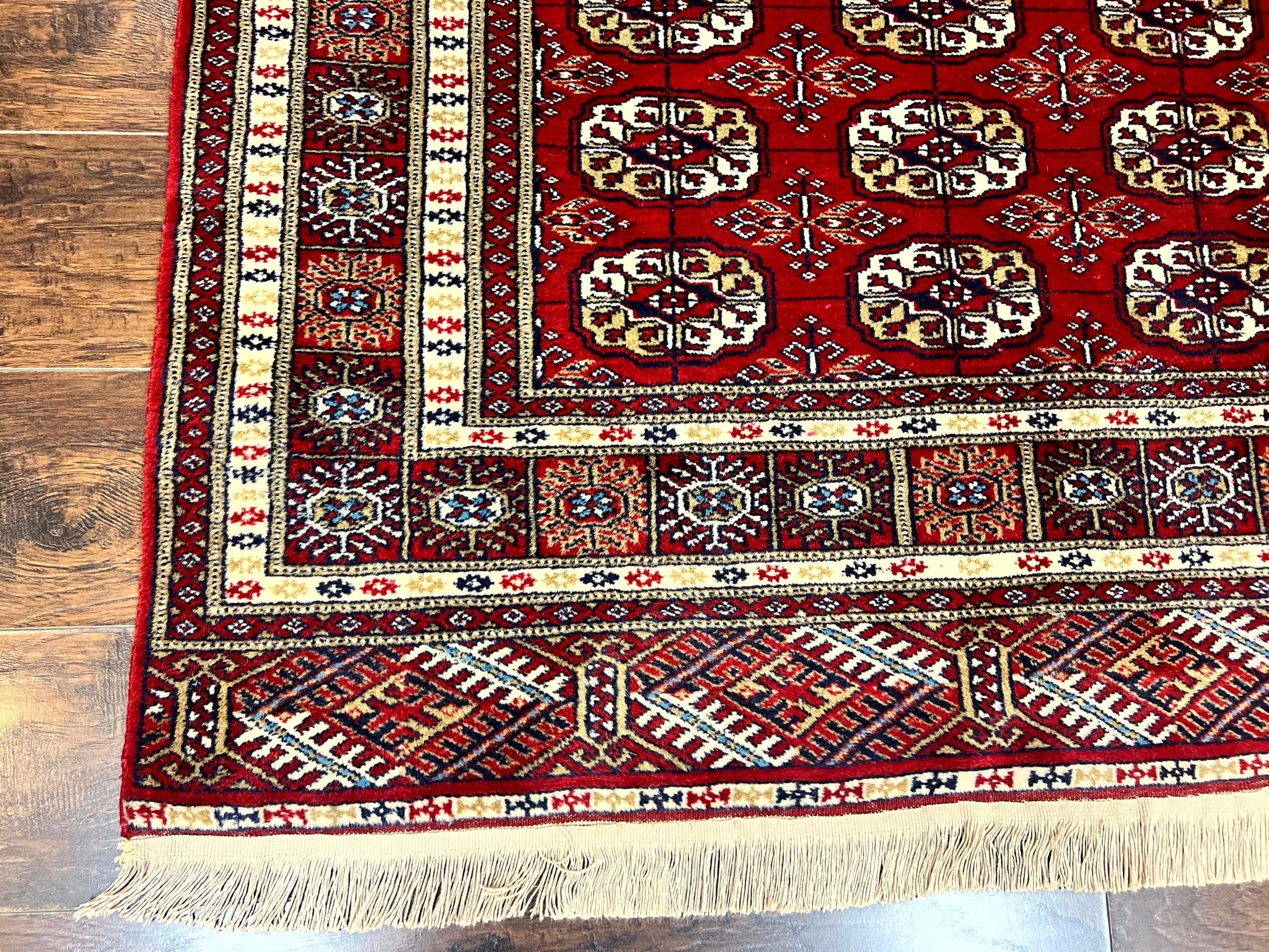 Pakistani Bokhara Rug 4x6, Red Turkoman Carpet, Finely Hand Knotted, Wool Vintage Rug by Jewel Rugs