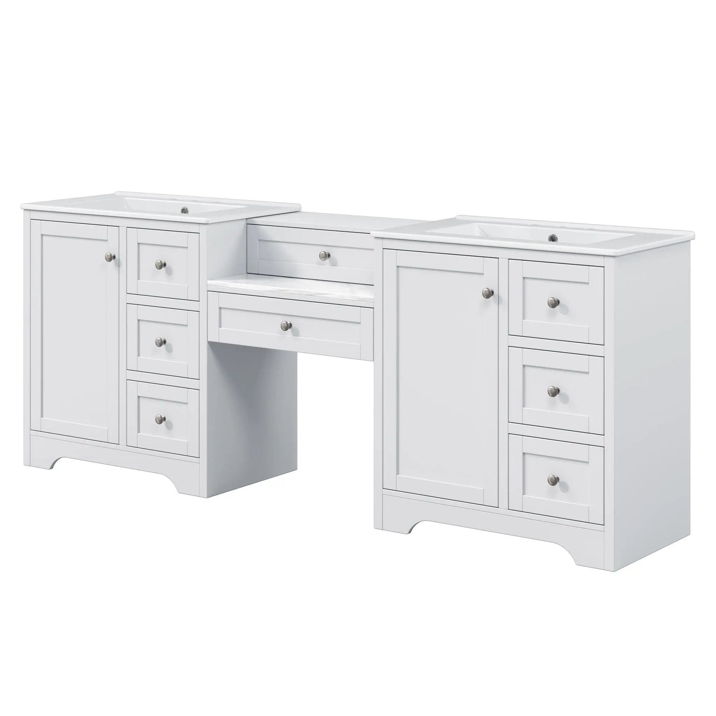Double Sink Bathroom Vanity With Countertop, 2 Ceramic Sinks, 6 Drawers by HouseOfZazla