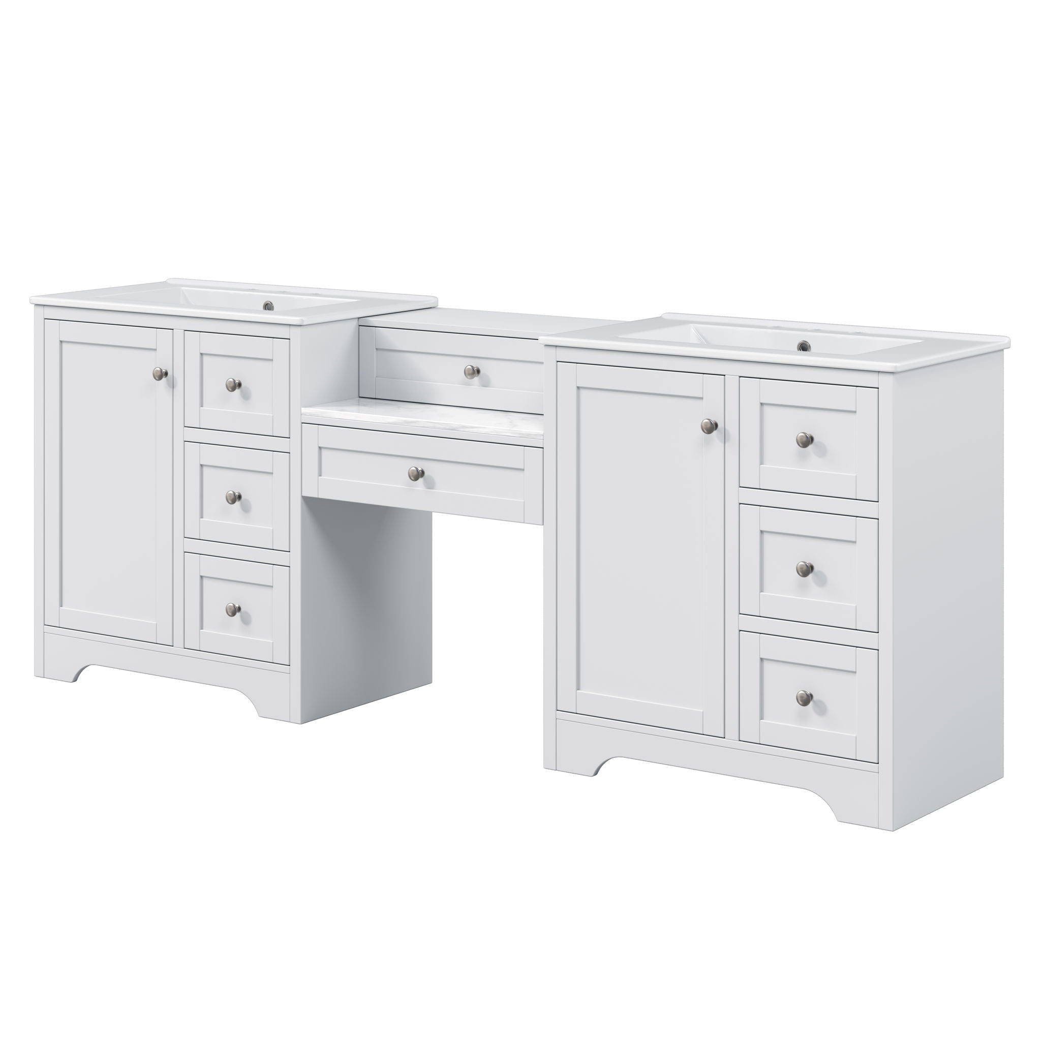 Double Sink Bathroom Vanity With Countertop, 2 Ceramic Sinks, 6 Drawers by HouseOfZazla