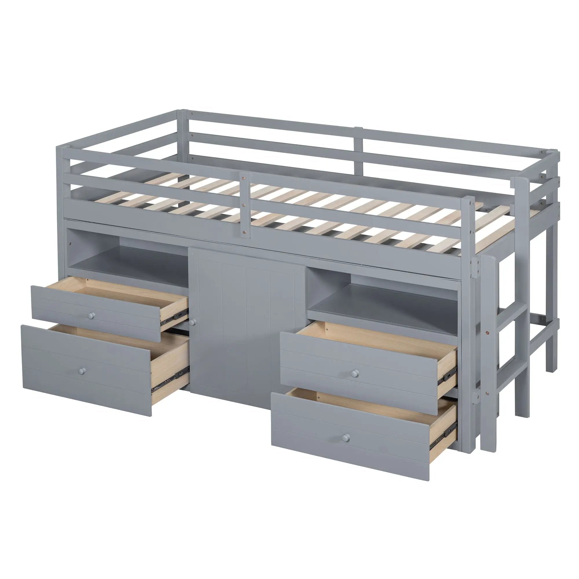 Loft Bed With 4 Drawers, Underneath Cabinet And Shelves