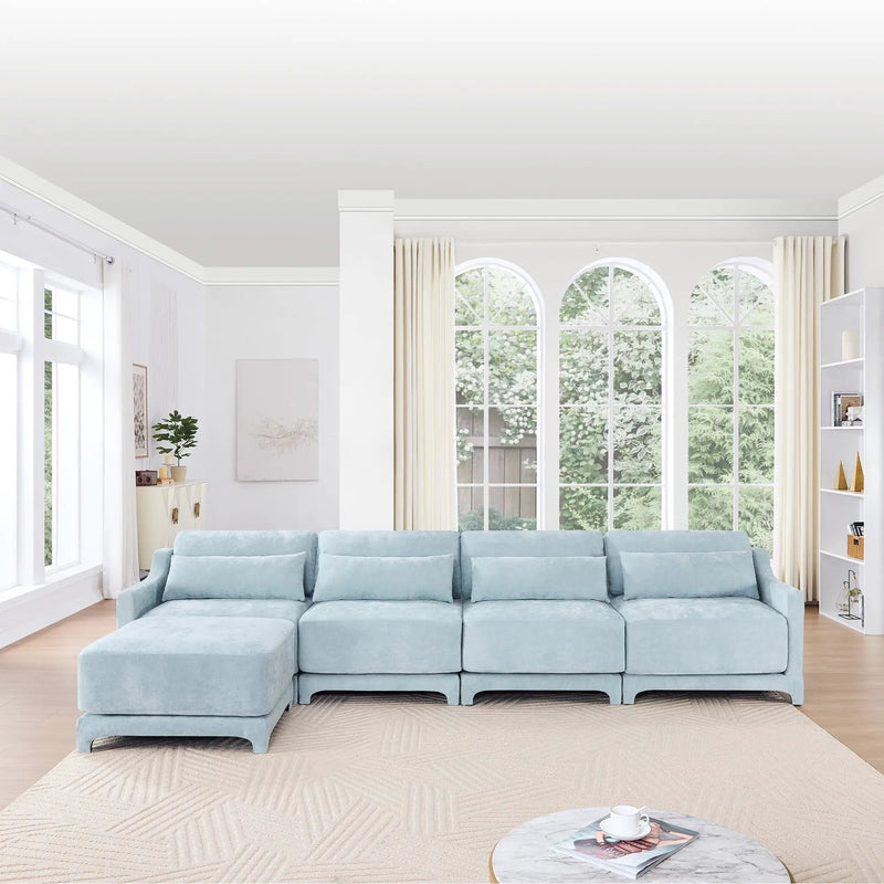 Stylish Sofa With Ottoman And Lumbar Pillows, Ergonomic Design by Unique Piece Furniture