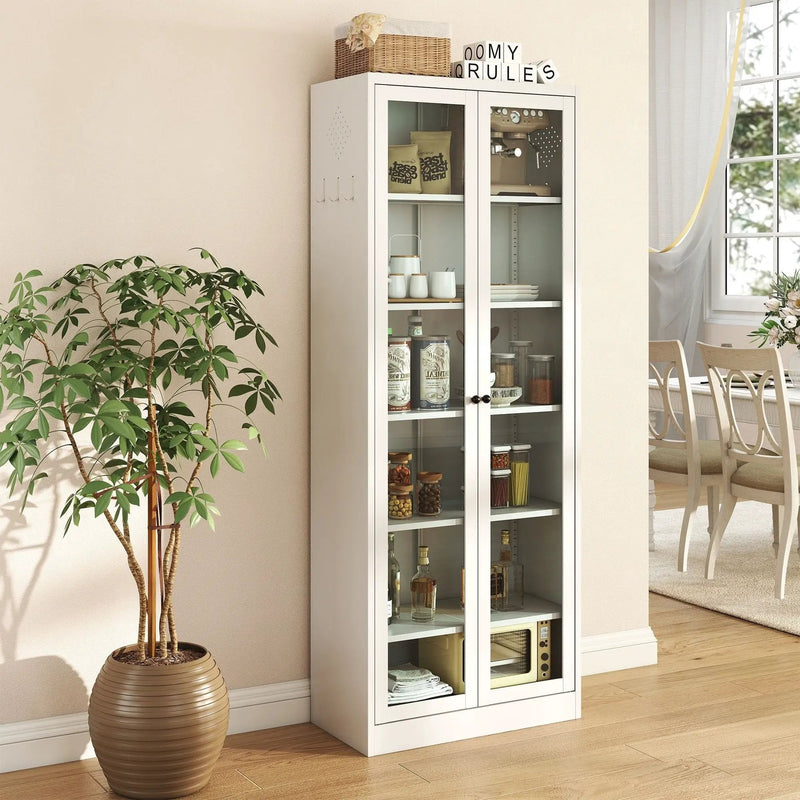 Industrial Metal Kitchen Pantry Cabinet With Adjustable Shelves - White by HouseOfZazla