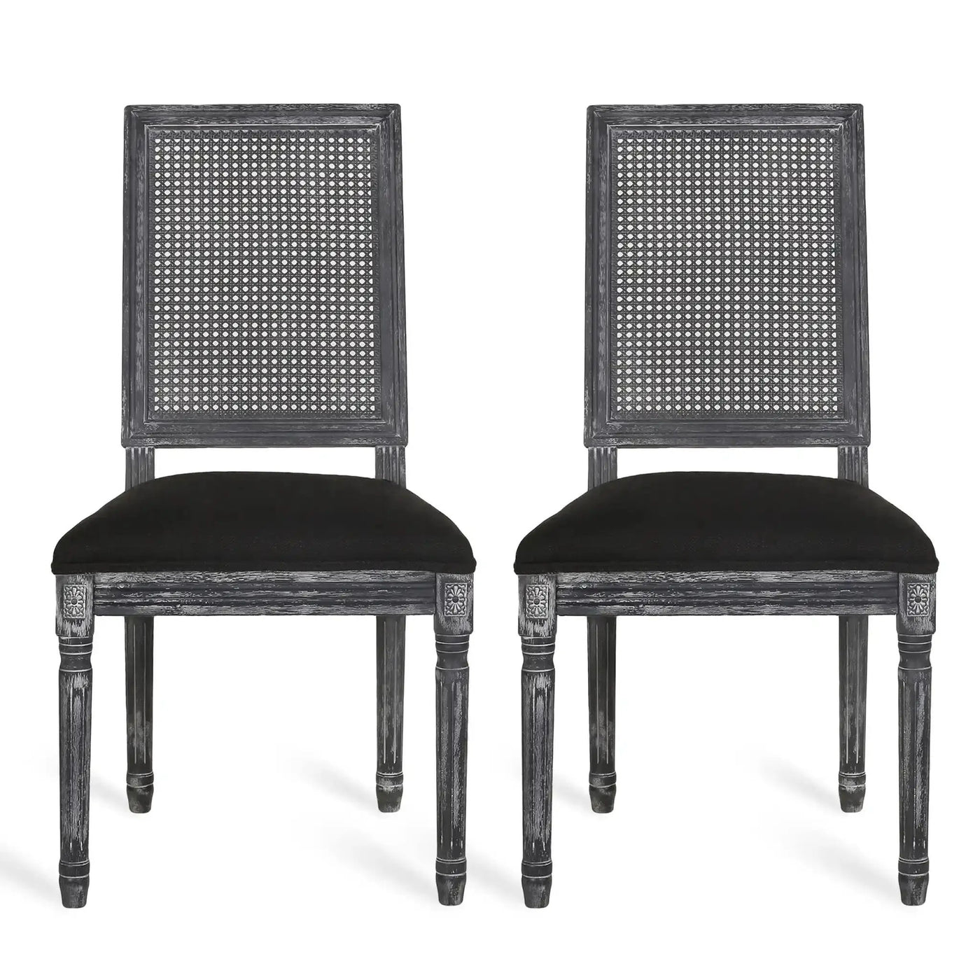 French Country Dining Chair With Rectangular Cane Backrest And Smooth Upholstered Seating by HouseOfZazla