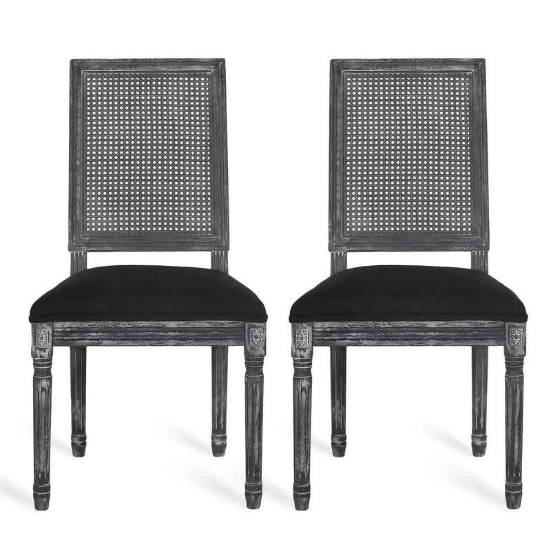 French Country Dining Chair With Rectangular Cane Backrest And Smooth Upholstered Seating by HouseOfZazla