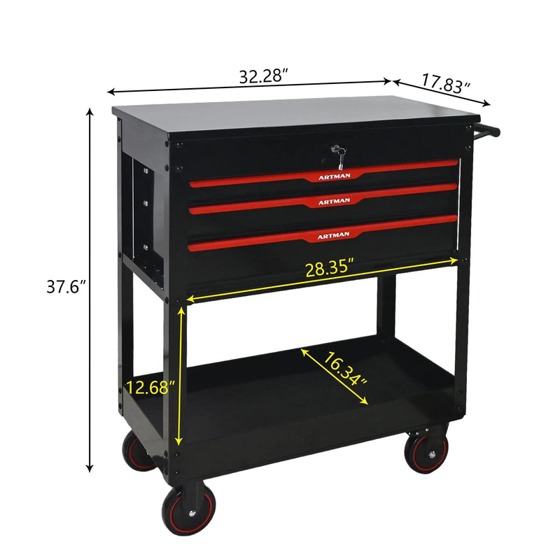 3 Drawers Multifunctional Tool Cart With Wheels and Steel Top by HouseOfZazla