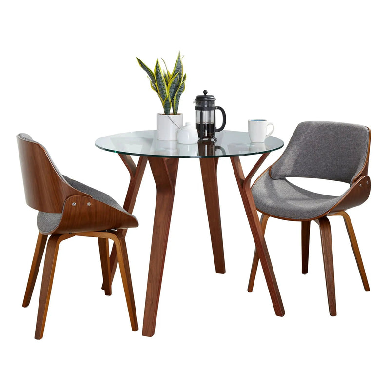 Folia - 3 Piece Dining Set Round Fabrizzi Mid-Century Modern - Walnut / Gray by HouseOfZazla