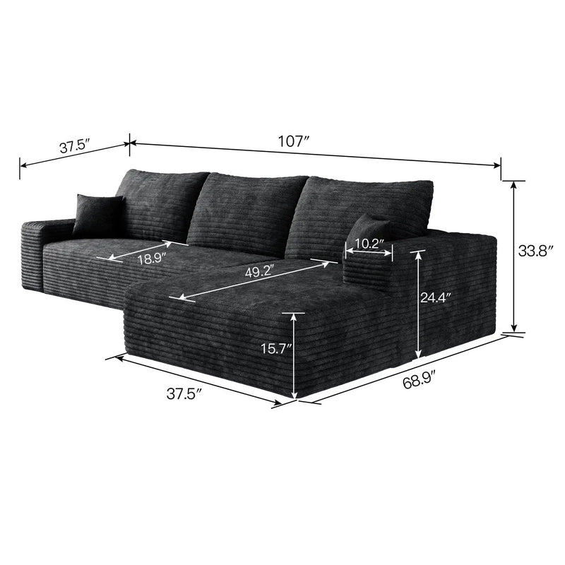107" Cloud Sectional Couch with L-Shape Chaise by HouseOfZazla