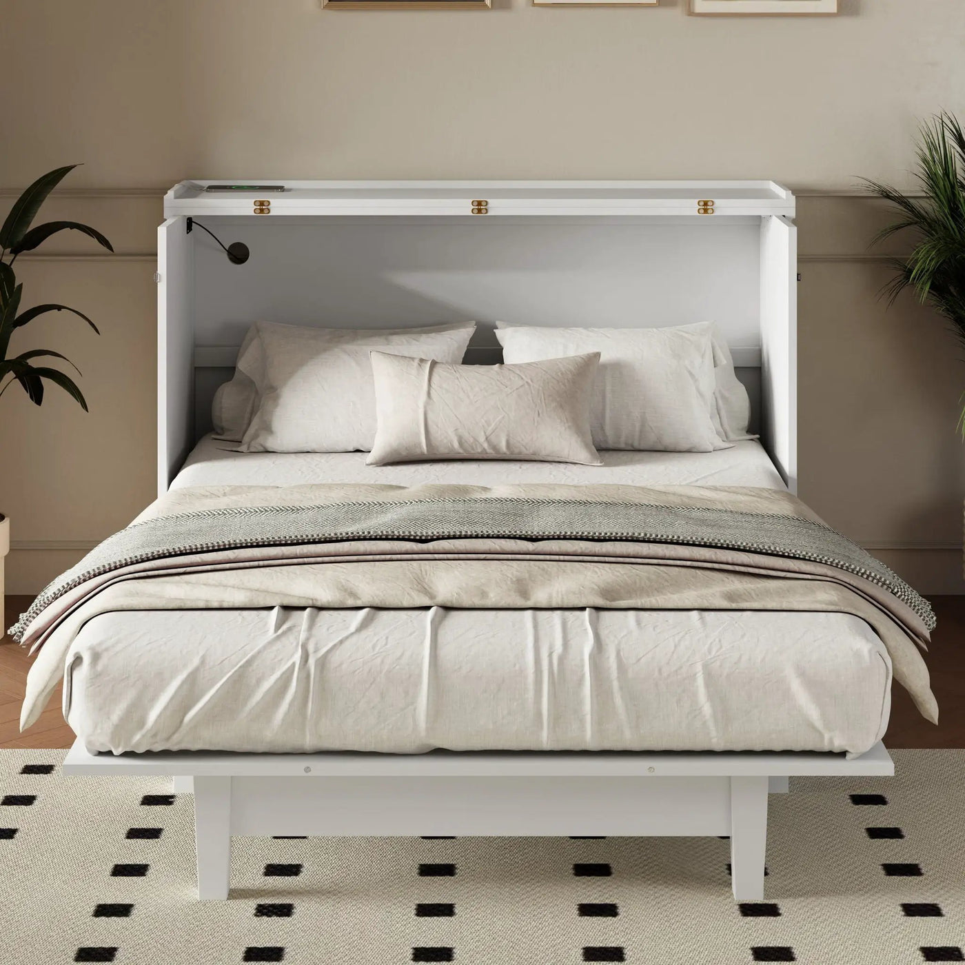 Solid Pine Murphy Bed Chest Cube Cabinet Bed With Charging Station And Large Storage Drawer For Home Office Or Small Room by Unique Piece Furniture