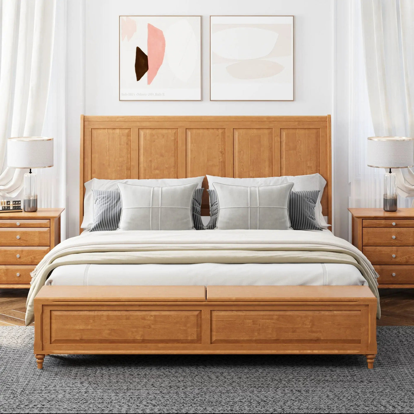 Sleigh Bed Frame With Tall Headboard And Storage Bench by HouseOfZazla
