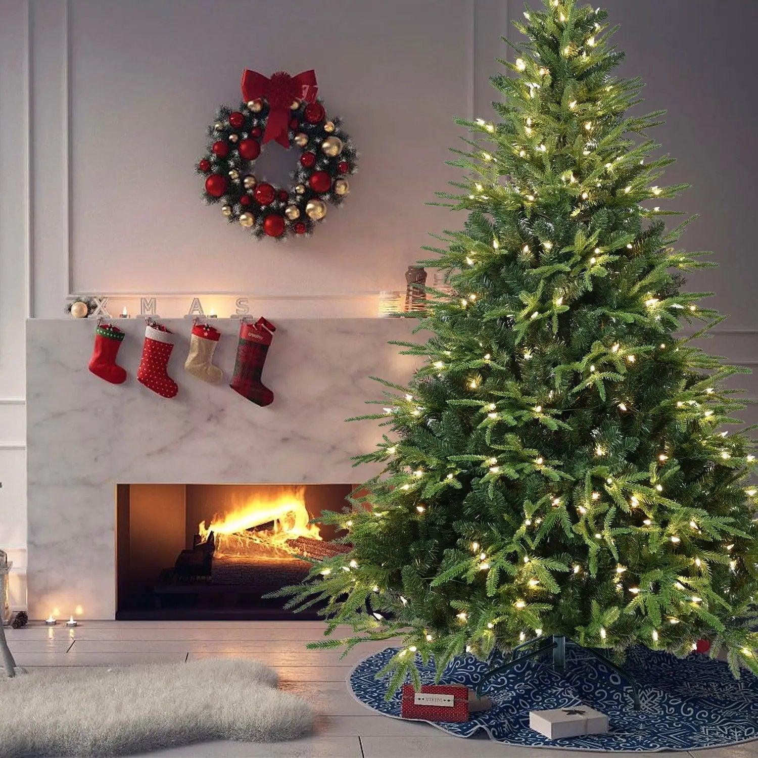 6.5ft Pre-Lit Artificial Christmas Tree with 450 Warm Lights by HouseOfZazla