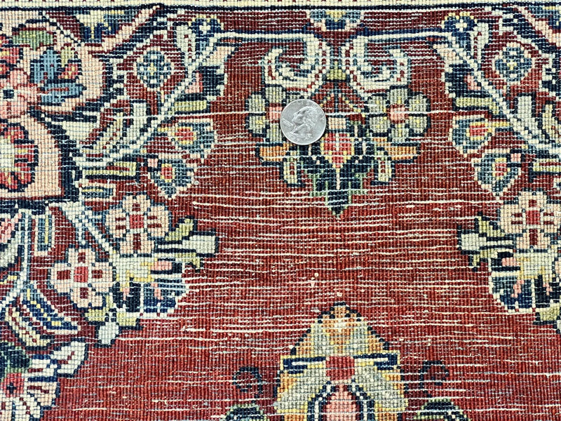 Persian Sarouk Runner Rug 2.7 x 6, Semi Open Field, Red, Handmade Hand Knotted, Wool Oriental Carpet, Vintage Semi Antique by Jewel Rugs